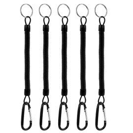 Pack of 5 Spiral Key Chains with Carabiner Elastic Fishing Lanyards Spiral Lanyard Spiral Cable Coil Springs Key Ring for Fishing Boating Camping Outdoor