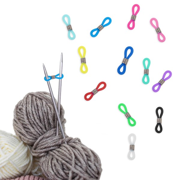 Abeillo 12PCS Knitting Needle Stoppers, Knitting Stoppers, Multi-Color Knitting Needle Point Protectors Silicone Knitting Needle Hugger, Knitting Needle Positioner for Positioning Needle Protection