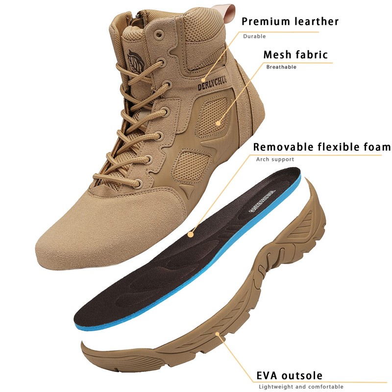 derlychug Men's Tactical Military 6 Inches Combat Side Zip Boot