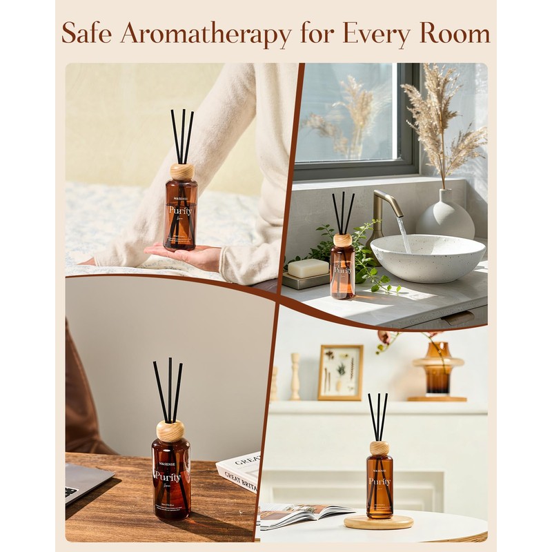 M&SENSE Reed Diffuser, Sandalwood Vanilla, 6.3 oz Natural Essential Oil