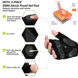 MOREOK Cycling Gloves Bike Gloves for Men/Women-[5MM Gel Pad] Biking Gloves Half Finger Bicycle Gloves Exercise Workout Gloves for Cycling/Weight Lifting/Gym/Motorcycle/Outdoor-050-BLACK-M