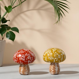 LAIKEARTS Woven Mushroom Decor Table Centerpieces, 2 Pack Red and Yellow Fall Mushroom Decorations, Farmhouse Table Centerpieces & Mantel,Autumn Harvest Fall Home Decor Shelf