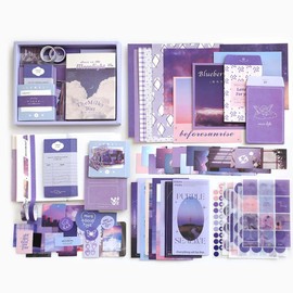 Aesthetic Scrapbook Accessory Set, Bullet Journal Kit with Journaling Scrapbook Accessories, Scrapbooking Paper with A6 Grid Notebook Decoration Paper Sticker Tape, DIY Gift for Girls Women