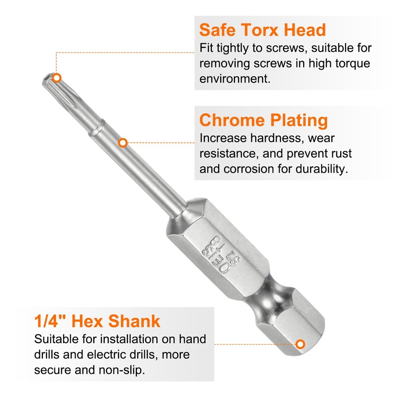 HARFINGTON T8 Security Torx Bit 1/4" Hex Shank 2" Long