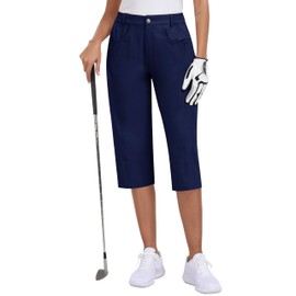 MoFiz Women's Capri Pants with Pockets Lightweight Cropped Golf Hiking Pants Quick Dry Summer Elastic Waist Capris Navy Blue S