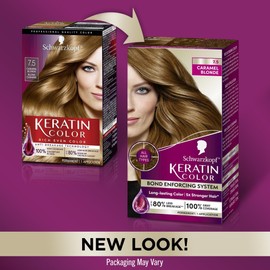 Schwarzkopf Keratin Color Permanent Hair Color, 7.5 Caramel Blonde, 1 Application Professionally Inspired Permanent Hair Dye for up to 80% Less Breakage vs Untreated Hair and up to 100% Gray Coverage