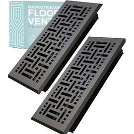 Home Intuition Basketweave Floor Vent Cover 4X12 Inch Floor Register with Mesh Cover Trap Heat and Air Walkable Metal Floor Vent for HVAC Duct, Dark Grey