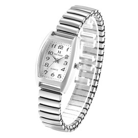 JewelryWe Women's Ultra Thin Easy Reader Watch with Elastic Strap, Golden/Silver Square Watch,