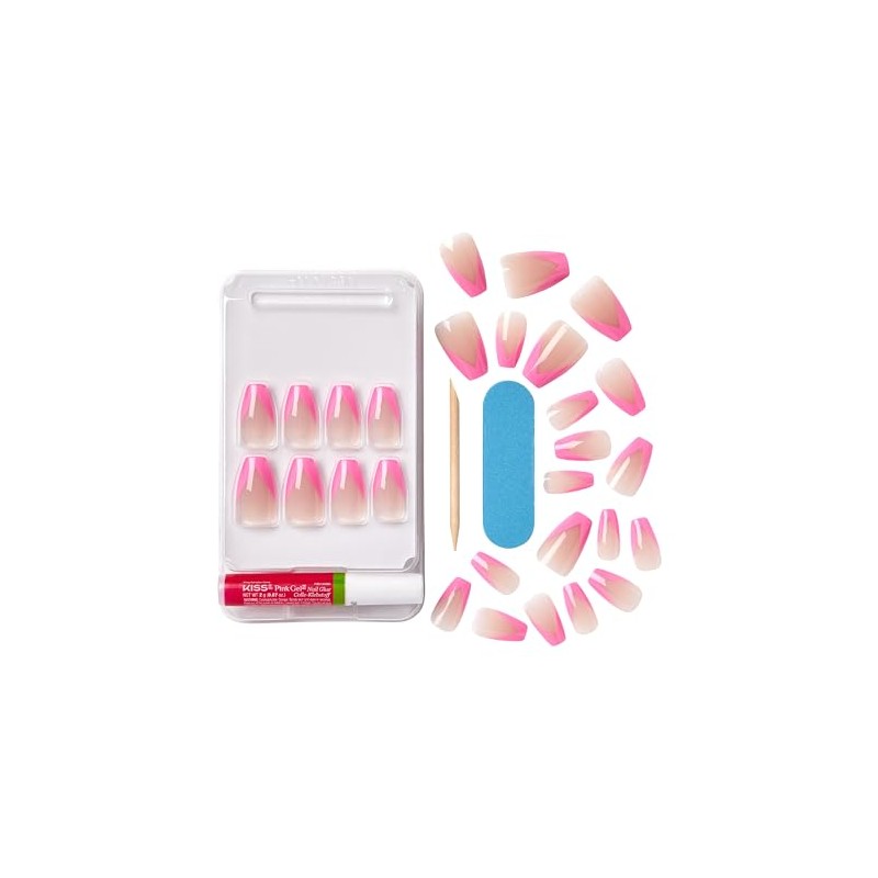 KISS Uñas Acrílicas De Salón, Postizas, Con Pegamento Incluido, Forma