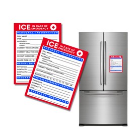 ICE in Case of Emergency Numbers Contacts Refrigerator Magnet | 2 pk 5.5x4.3” for Elderly Quick Reference ID Write On Babysitters, Home Healthcare 911 First Responder Information