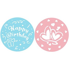 Zenker Kuchen-Deko-Schablonen CANDY, Dekorier-Scheiben mit Herzen und Happy Birthday, Schablone zur Verzierung von Kuchen und Torten (Farbe: Rosa, Blau), Menge: 2 Stück, 25.5 x 25.5 x 0,1 cm