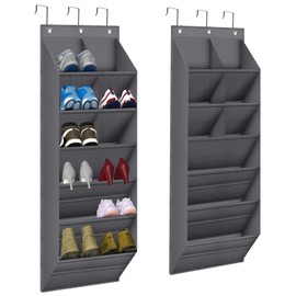 BZV Lemon 2 Pack Hanging Closet Organizer with 9 Deep Pockets, Over the Door Shoe Rack, Holder for Narrow Door Dorm RV Storage, Grey