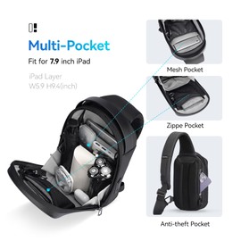 Mark Ryden Men's Hard Shell Sling Bag, Anti-Cut and Anti-Impact Shoulder Bag with USB Charging Port, Waterproof Shoulder Bag for Travel, Sports, Cycling - Black, black