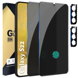 CWQZGUF 2+2 Pack Privacy Screen Protector Compatible with Galaxy S22 5G, 2 Tempered Glass with 2 Camera Lens Protectors - HD Clear - Bubble-Free - Anti-Spy - Scratch Resistant