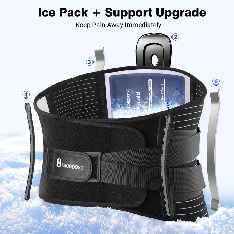 Bracepost Back Brace for Lower Back Pain,Reusable Ice Pack for