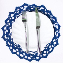 SUNONE11HKA 12 Inch Lace Crochet Doilies Table Placemat Washable Kitchen Round Leaves Decor Doily (Blue)