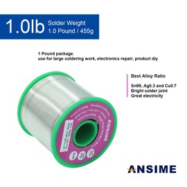 Lead Free Solder Wire 0.5mm Fine Electronic Solder Wire 0.02inch, Tiny Leadfree Solder Wire 1 Pound, Thin Gauge Solder Wire, No Lead Rosin Flux Core flow Alloy Soldering Sn99 Ag0.3 Cu0.7