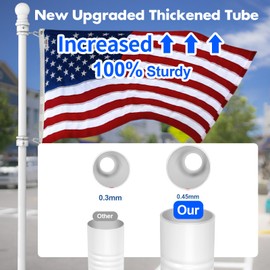 Anovo Flag Pole Kit- Upgraded Holder, Stainless Steel 6 FT Flag Poles with1 Inch Metal 360° Rotating Flag Pole Rings Two-Position Flag Pole Bracket Mounting for Outside House Porch(6 FT - White)