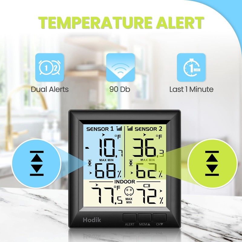 Wireless Freezer Thermometer with Alarm Refrigerator Thermometer, Fridge Freezer Alarm