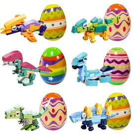 eboozone eboozone 6 Pack Toy Filled Easter Eggs, Prefilled Easter Eggs with Dinosaur Building Blocks Toys, Easter Eggs Dinosaur Toys Gifts for Kids Eggs Hunt Basket Stuffer
