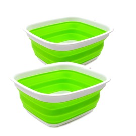 SAMMART Set of 2-7.7L Collapsible Tub - Foldable Dish Tub - Portable Washing Basin - Space Saving Plastic Washtub (Green)