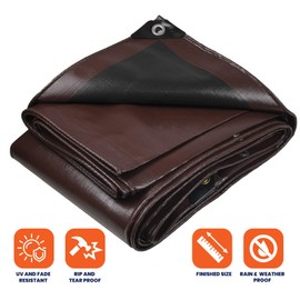 Tarpco Safety Heavy Duty 10 Mil Tarp Cover, Waterproof, UV Resistant, Rip and Tear Proof, Poly Tarpaulin with Reinforced Edges for Camping, Roof, Patio, Pool, Boat. (Brown/Black 24′ X 36′)