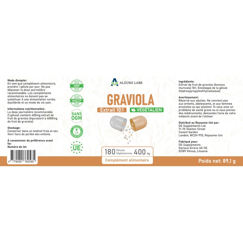 Alzuro Labs Graviola Fruit Extract 4,000mg | 10:1 Extract (400mg)