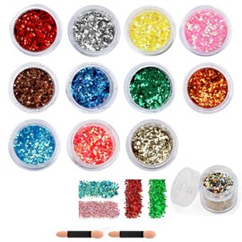 APOMOONS 12 Colors Chunky Body Glitter Face Glitter, Makeup Festival Nail Glitter Powder, Hair Glitter Gel DIY Art Sequins for Face Eye Body