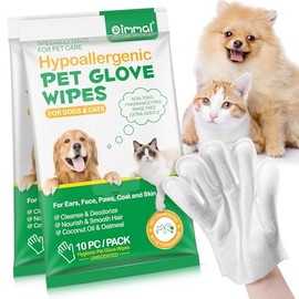 Pet Cleaning Glove Wipes，10 PC Gentle Deodorizing Cleaning Wipes for Dog and Cat Pet Wipes with Coconut Oil and Oatmeal Suitable for Bath, Rooms, Lawns, Outdoor Daily Skin Care (10 counts (pack of 2))