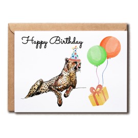 SNMDesigns Funny Cheetah With Balloons Card - Pretty Cheetah Card - Hilarious Birthday Card - Cheetah Greeting Card - Fun Card