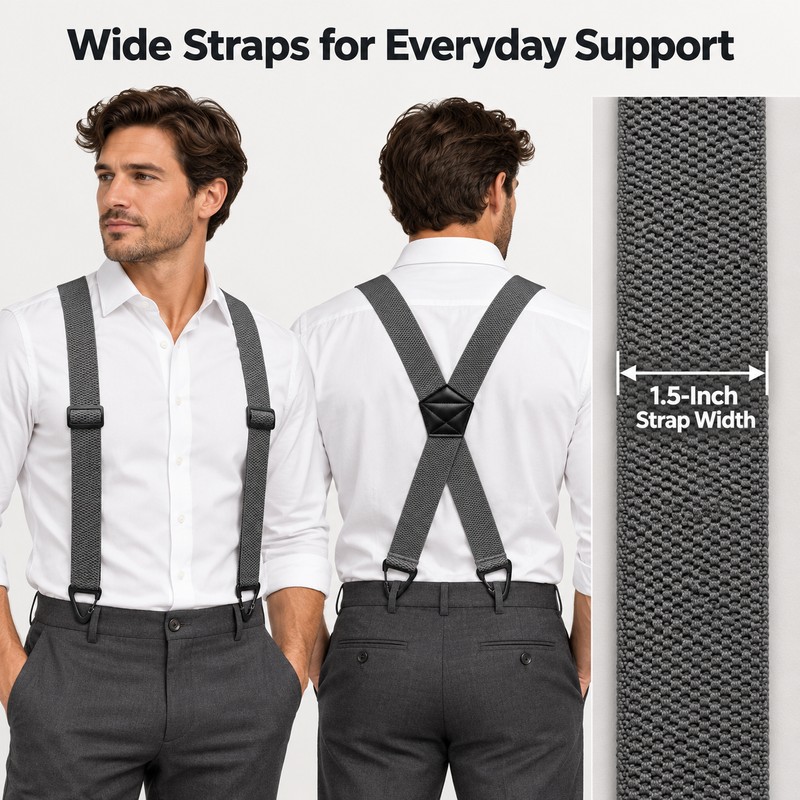 Men's Work Suspenders – 1.5-Inch Adjustable Elastic X-Back Straps with