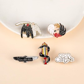 MayDee Good Omens Metal Badge Accessories for Clothing, Pack of 5 Good Omens Fanfiction Badge, Angel and Demons Broches, Gift Decoration