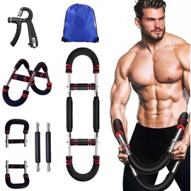 HSEONEJIA Twister Arm Trainer for Men Women, 40-100lb Adjustable Resistance Exercise Chest Expanders Workout Equipment with Hand Grip, Portable Detachable Design Fitness Machine for Home Office (Red)