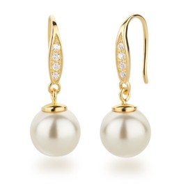 Beautiful SD Jewellery Set Pearl 925 Silver Gold-Plated Pendant Necklace Earrings, 925 silver, 18 carat gold plating, Pearl