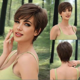 Pelucas De Cabello Natural Para Mujer Pelucas Cortas Marrón