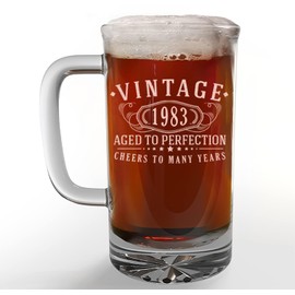 Vintage 1983 Etched 16oz Glass Beer Mug - 42nd Birthday Gifts for Men - Cheers to 42 years old - 42nd birthday decorations for him - Best Engraved Beer Gift ideas for Men - Dad Grandpa 2.0