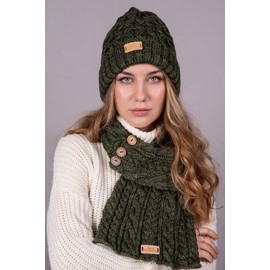 Aran Traditions Cable Knit Wrap Button Scarf, Womens Clothes, Womens Scarf, Green Scarf Women, Irish Scarf, Wool Scarf, Wool Scarf Women, Button Scarf