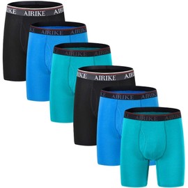 AIRIKE Boxer Briefs Men Pack Long Leg Soft Black Underwear Big Size and Tall Underpants