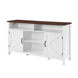 Homy Casa 58'' Sideboard Buffet Cabinet with Hinged Barn Doors, Buffet Storage Cabinet with Adjustable Shelves, Antique White Wood Coffee Bar Table for Dining Room, Living Room