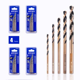 JEFE HEX 5set*4packs Twist Drill Bits Set,3-Flat Shank for Anti-Walking, 135° Split Point, Black & Gold Coated, Jobber Length for General Purpose