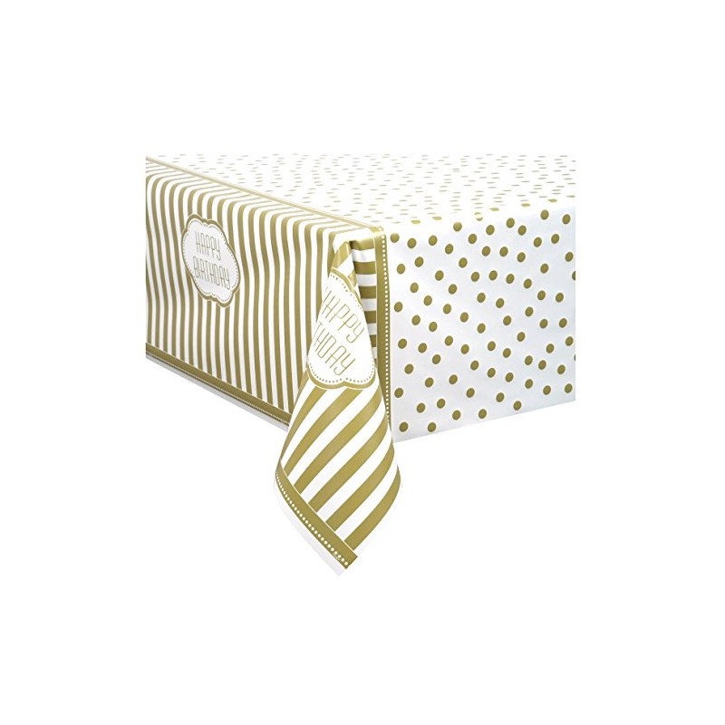 Unique Party 49583 - Plastic Golden Birthday Tablecloth, 7ft x