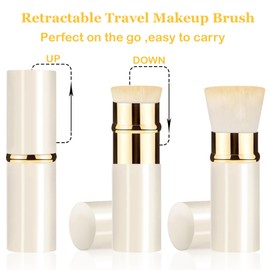 Keriloo Retractable Kabuki Makeup Brush 2 Pack, Travel Powder Foundation Makeup Brush Face Blush Brushes for Blending Liquid, Blush, Bronzer, Buffing, Sunscreen,Flawless Cosmetics