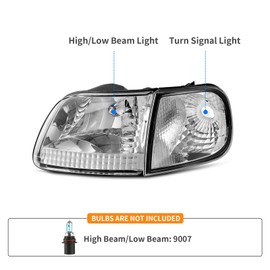 DWVO Headlights Tail Lights Assembly Combo Compatible with 1997-2003 Ford F-150 2004 Ford F-150 Heritage Fits Styleside Models ONLY Replacement Headlamp Chrome Housing + Tail Lamps Clear Lens