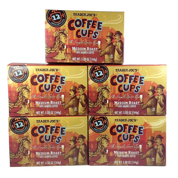Trader Joe's Coffee Cups - Single Serve - Medium Roast Arabica Coffee - Pack of 5