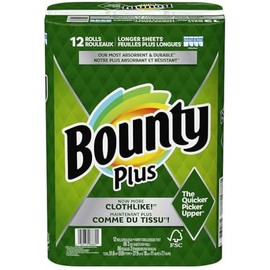 Bounty Plus Select-A-Size White Long Cloth Like 12 Paper Towel Rolls of 2-Ply 86 Sheets Each