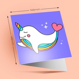 1 x Greeting Card Cartoon Whale Narwhal Unicorn - Blank Birthday Celebration Anniversary #14735