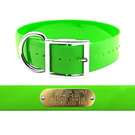 Outdoor Dog Supply Heavy Duty 1.5" Wide D Ring Waterproof Dog Collar with Custom Embossed Name Tag – Durable, Adjustable, Made for Large & XL Breeds (Lime Green, 1.5" Wide, 21, Inches)