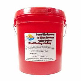 Aquatic Foods Inc. 3mm - 1/8" Floating/Sinking Mix of California Blackworm and Intense Red Color Enhancing Pellets for Catfish, Shrimp, Discus, Cichlids, Koi, Pond Fish, Tropical Fish 3.3-lbs Bucket