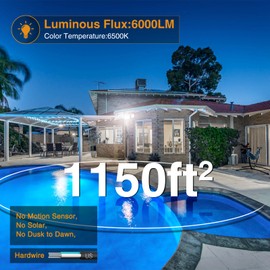 Onforu Onforu 2 Pack 60W Flood Lights Outdoor, 6000LM LED Flood Lighting Outdoor Switch Controlled, IP65 Waterproof Exterior Floodlight Fixture with 3 Adjustable Heads, 6500K Security Light for Garage Yard