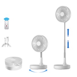 Greheywos 9" Foldable Rechargeable Oscillating Fan 7200mAh Battery Operated Small Fan with Remote, Quiet Table Standing Pedestal Fans for Bedroom Office Camping Travel (White)